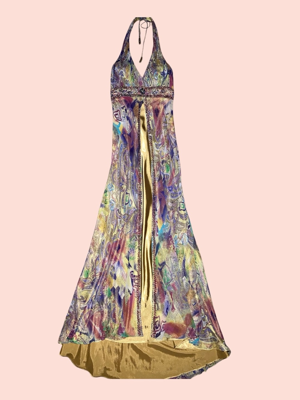 Multicolored Beaded Silk Gown